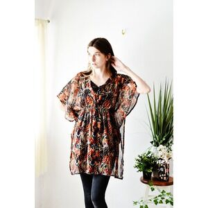 LA Hearts Kimono Wrap Womens One Size Turquoise Floral Excellent Lace Trim Boho